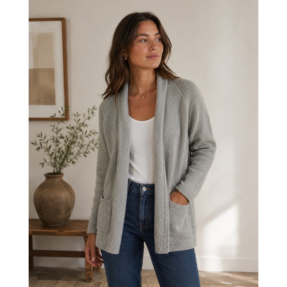 J Crew Cardigan Womens Small Gray Merino Wool Blend Long Open Front Sweater